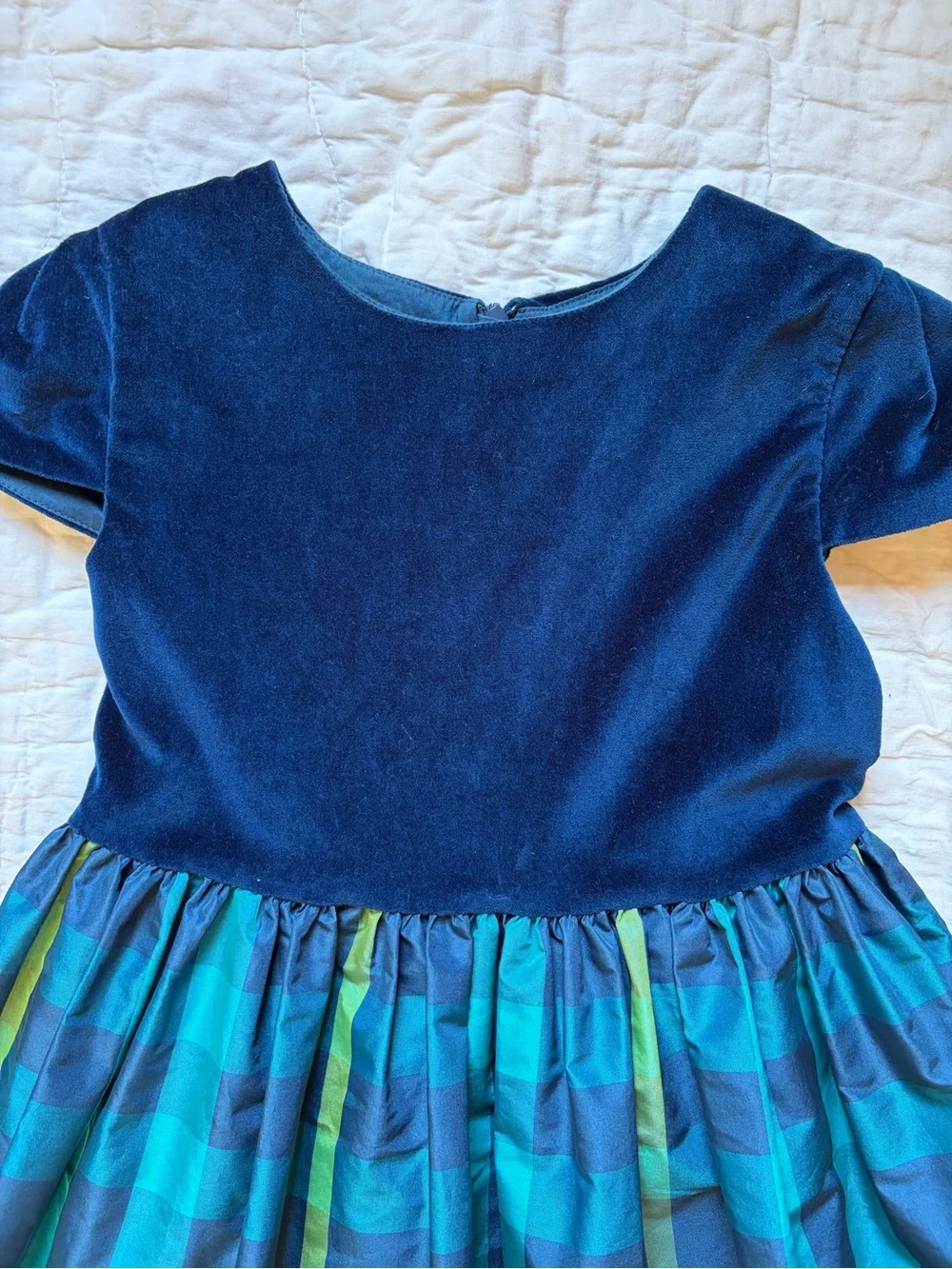 Jacadi Navy and Teal Plaid Holiday Dress